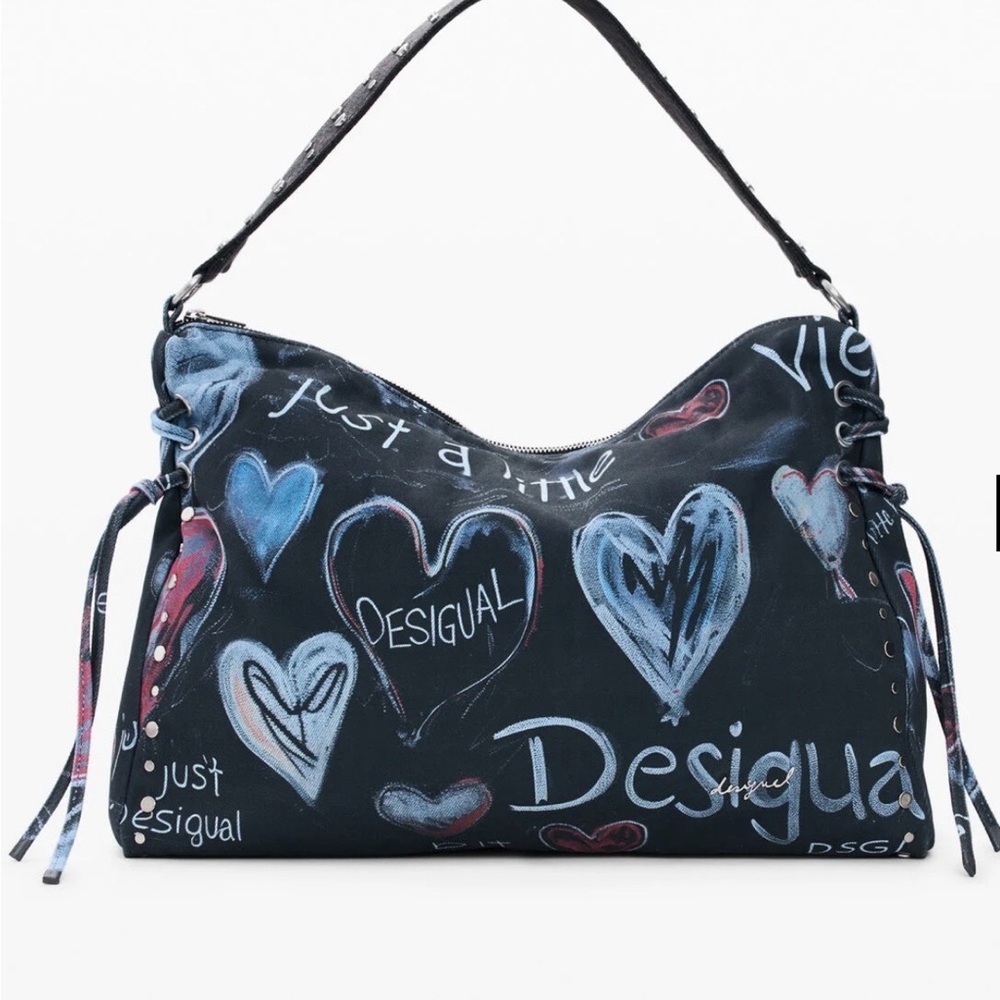 Desigual Black Chalk-Heart Shoulder Bag